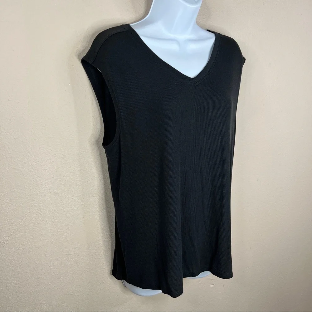 Large Athletic Works Black Soft Cap Sleeve Top Activewear Stretch